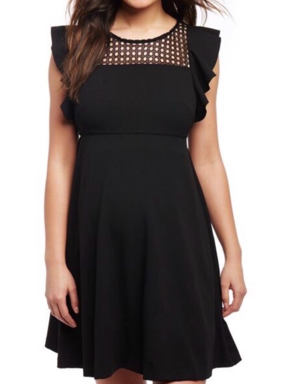 Motherhood Maternity Black Midi Dress with Lace Yoke - Picture 6 of 6